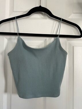 Garage Ribbed Spaghetti Strap Crop Top - Sage